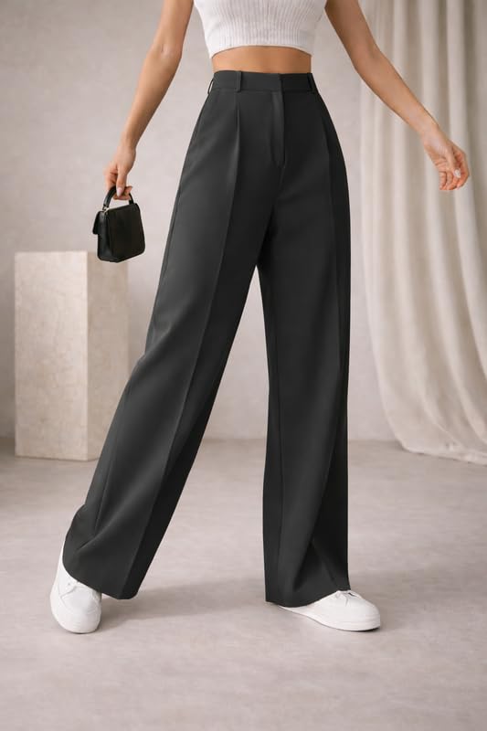 Image of Twill Regular Fit High-Waist Korean Trousers for Women & Girls | Casual Pants Outings