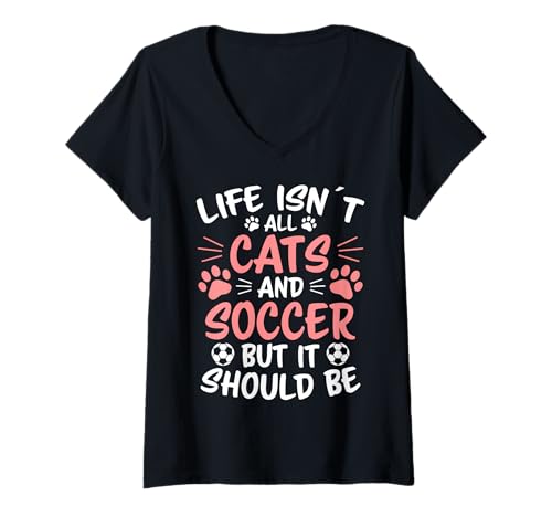 Mujer Gatos Y Fútbol Divertido F Camiseta Cuello V