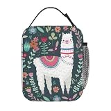 YETTA YANG Cute Llama Flower Portable Lunch Bag Insulated Lunch Box Reusable Totes For Women Men Work Picnic Camping