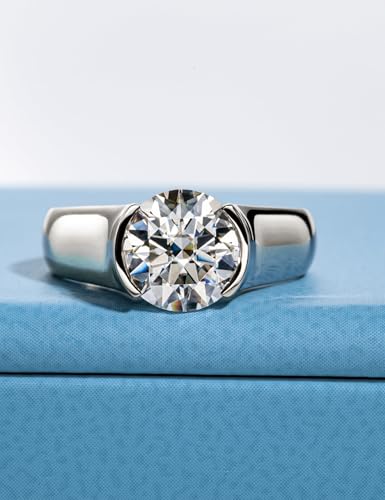 CannyCat 3 Carat Moissanite Half Bezel Set Promise Ring for Women Platinum-Plated Silver D color VVS 9 mm Moissanite Tension Solitaire Engagement Band3