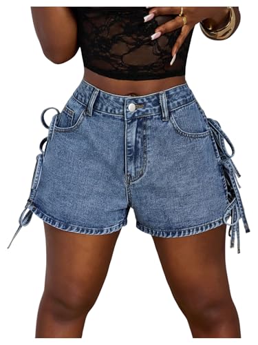 SHENHE Women's Denim Lace Up Shorts Casual High Waisted Jean