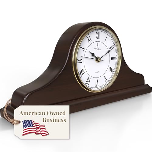 Mantel Clock for Fireplace Solid Wood Silent Non-Chiming Mantle Clock