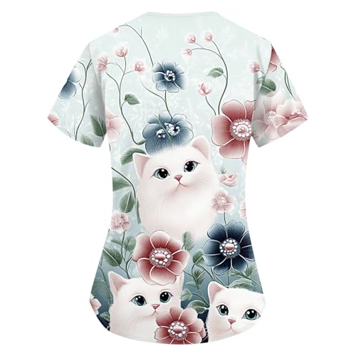 OIOLOYJM Printed Scrub Tops Women V Neck Short Sleeve Plus Size Scrubs for Womens Nursing Uniforms Shirts with Pockets