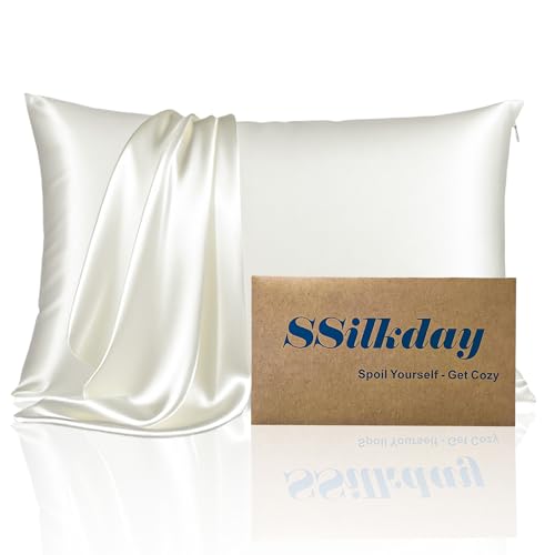 Mulberry Silk Pillow Cases with Zipper, Ultra Smooth Soft Breathable Cooling Pillow Cases for Hot Sleepers, Silk Satin Pillowcase for Hair and Skin, Gifts for Women (Ivory, King Size, 1 Pack)