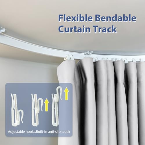 Image of Room Divider Ceiling Mounted Curtains Track Sets Extra Wide Blackout Curtain Flexible Tracks for Bedroom Privacy Partition Separator, 1 Panel White Drape and White Rail, W8.3 x H7ft