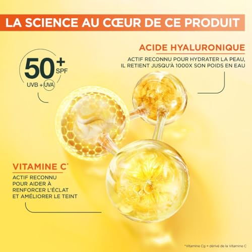 Garnier SkinActive - Fluide Anti-Taches & Anti-UV Quotidien - Invisible - SPF 50+ - Protège & Réduit les Taches - Soin Visage Enrichi en Vitamine C - Tous Types de Peau - 40 ml