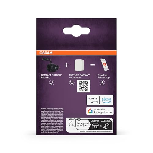 OSRAM SMART+ ZIGBEE Outdoor-EU-Steckdose, Au&szlig;ensteckdose mit Energieverbrauchskontrolle in Schwarz aus PP, IP44-Schutz, Integration von Ger&auml;ten ins Smart Home