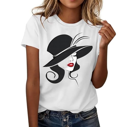 White Tshirt Women, Funny Tshirts Women UK Short Sleeve Ladies Summer Tops Novelty Humor Graphic Print Party Top Tunic Lightweight Breathable Blouses Crewneck Casual Tees