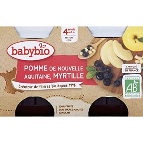 BABYBIO Pot Bébé Pomme et Myrtille 4M Bio - Les 2 pots de 130g