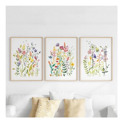 Imprimés floraux aquarelle pour grand salon lumineux set de 3 toiles