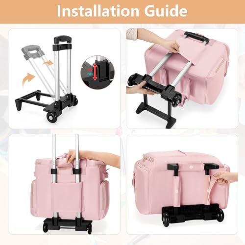 Image of Rolling Scrapbook Bag with Wheels, Rolling Craft Bag Cart Organizer | Scrapbook Storage Tote Bag with Detachable Trolley, Shoulder Strap, Fits 15.6 inch Laptop, Art Supplies Bag (Patent Design)