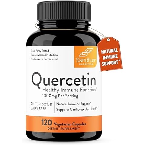 Sandhu's Quercetin 1000mg Per Serving Vegetarian Capsules Bioflavonoids Supports Immune Health & Cardiovascular Health, Respiratory Health, Seasonal Allergy Relief 120 Count Cover