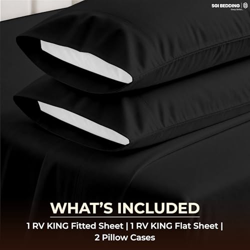 Image of SGI bedding 100% Egyptian Cotton Sheets RV King Size - 600 Thread Count Sheets Set, Soft, Cooling, 15 inch Deep Pocket, Luxury Hotel Bedding, Breathable, Durable - Black