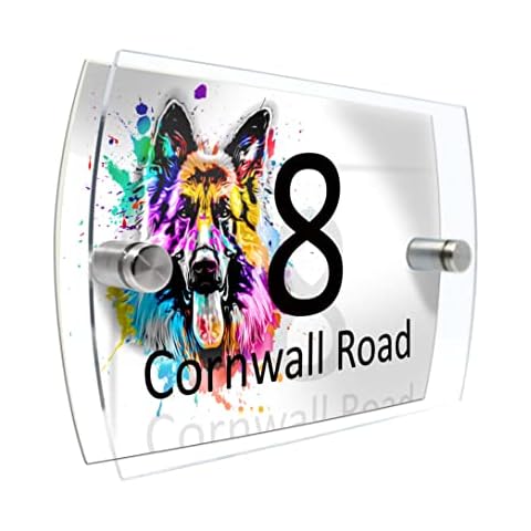 House Number Plaque Sign Door Road Plate for Dog Lovers Personalised Watercolour Print (D421 German Shepherd) Cover