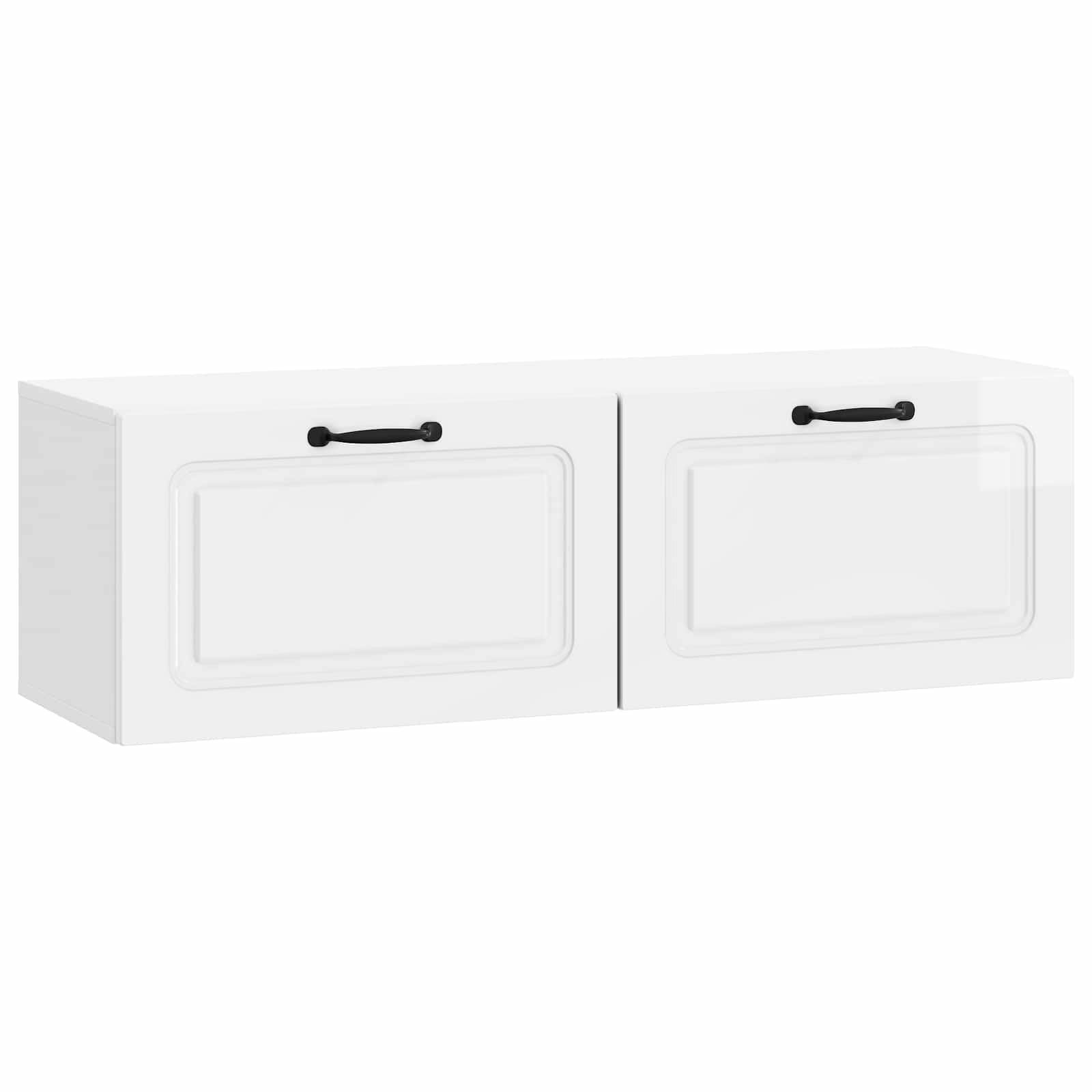 Mueble para TV montado en la pared, color blanco brillante, 98 x 31 x 30 cm, moderno mueble bajo de madera para salón, mueble de TV colgante con 2 puertas giratorias y espacio de