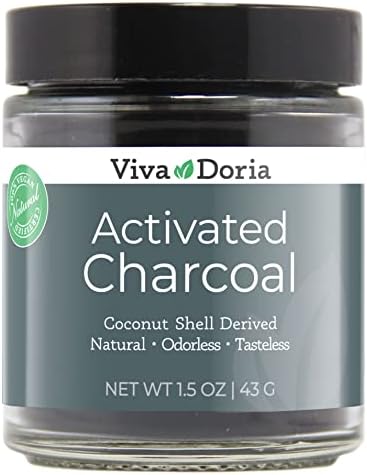Viva Doria Virgin Activated Charcoal Powder, Coconut Shell Derived, Food Grade, 1.5 Oz Glass Jar