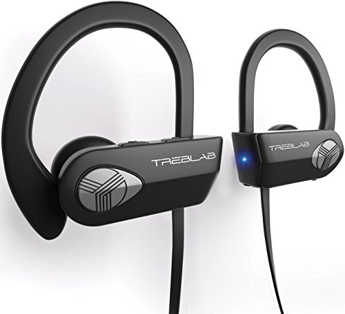 TREBLAB XR500 Bluetooth Running Headphones, IPX7 Waterproof, Noise Cancelling, Secure-Fit, Wireless Sport Earbuds with Mic