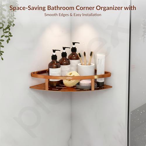Image of Plantex Corner Shelf for Bathroom Wall Mount /304 Grade Stainless Steel Bathroom Corner Shelf /Bathroom Accessories Holder for Wall (9x9 inches, PVD Rose Gold)
