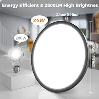 slochi LED Deckenleuchte Flach 24W 2800LM, 3Farben - 3000K/4000K/6500K, Ø30CM Deckenlampe Wasserfest Rund Badlampe, Modern LED Lampen für küche Badezimmer Schlafzimmer Flur Wohnzimmer, Schwarz – Ansicht 3