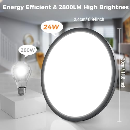 slochi Deckenlampe LED Deckenleuchte Flach, Ø30CM 3Farben 24W Schwarz – Ansicht 3