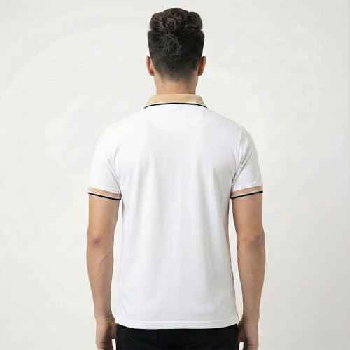 Image of Men's Regular Fit Solid Half Sleeve Casual Tipping Collar Polo T-Shirt