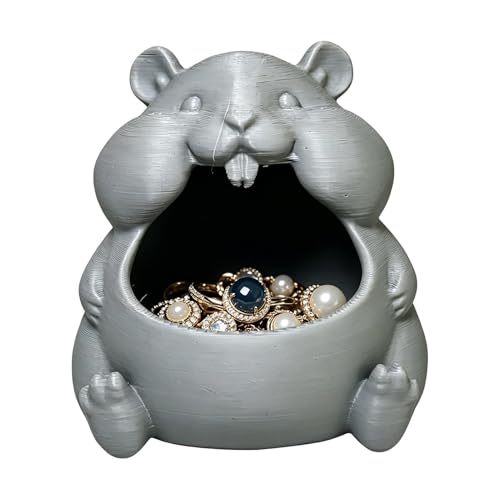 Candy Bowl - Soporte lindo en forma de hámster | Plato de llave animal | Bandeja de almacenamiento decorativa para joyas, mesita de noche, vanidad, oficina, hogar, adorno de figuras de resina
