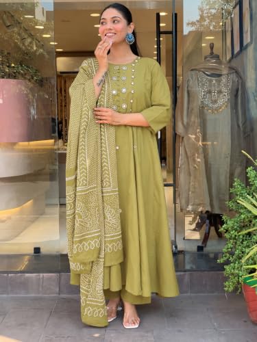 Image of ANNI Designer Kurta Set for Women Viscose Embroidered | A-Line Kurta Palazzo Dupatta Set for Woman | 3 /4 Sleeve Round Neck 3 Piece Ethnic Dress Stylish Coord Outfit Trendy Womens Clothing