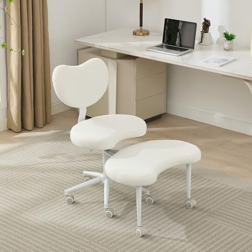 Image of Active Sitting Revolution Office Chair - Cross-Legged & Kneeling Positions, 4.2 inch Thick Cushion, 360 Footstool, 250lbs Weight Support, Home Office /Yoga /Meditation (Teddy, Ivory)