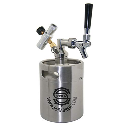 Homebrew Mini Keg Beer Growler - PERA Brand Include 64OZ Beer Mini Keg, Beer Faucet, Keg Spear, Gas Regulator, Beer Line for Fermenting, Soda, Homebrew Beer
