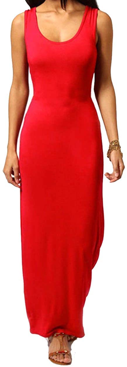 Crazy Girls Womens Plain Muscle Racer Back Sleeveless Bodycon Long Maxi Dress, Red, XXL (UK 20-22)