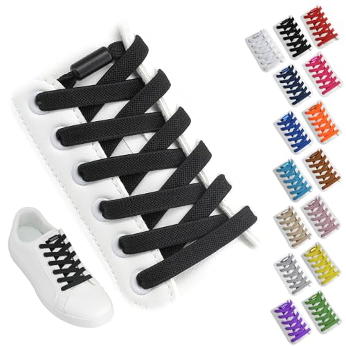 Yusimu Black Elastic No Tie Shoe Laces for Trainers Adults & Kids | Quick-Lock Stretchy/Easy Flat Laces - Perfect for Running/Gym/Everyday Use - 2 Pairs