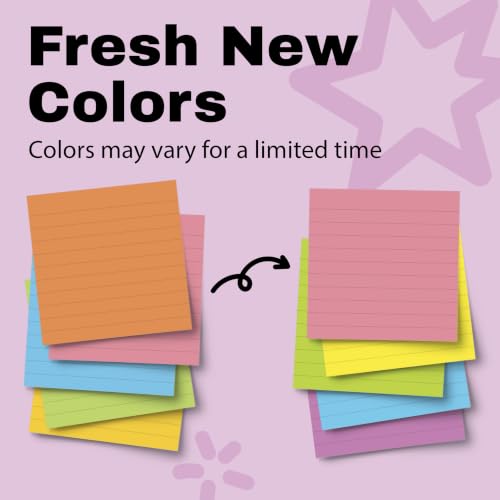 Post-it Super Sticky Notes, 4 x 4 in, Neon Fizz, 6 Lined Pads