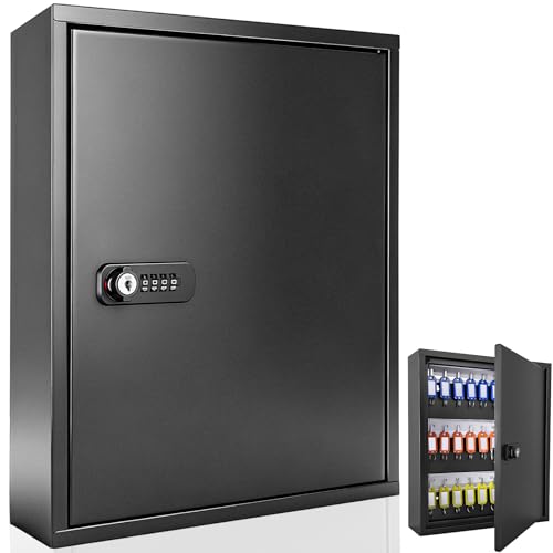 64 Key Cabinet, Key Lock Box Wall Mount, Keybox Wall Mount, Keys Organizer Box Office, Property Management, Hotel, Car Dealership-Includes 64 Key Tags, Mounting Hardware(Black)