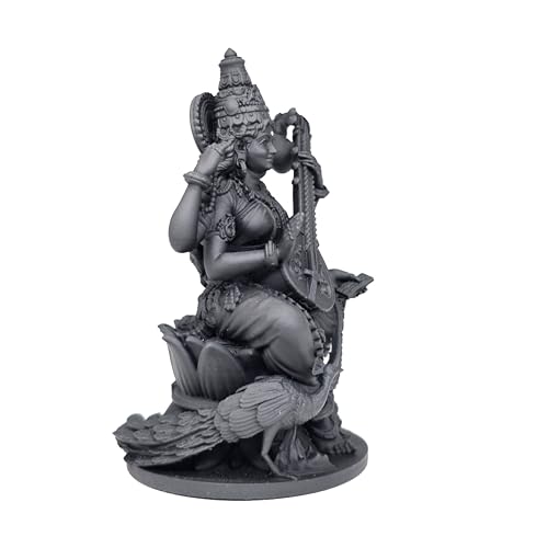 Image of MurtiHome Maa Saraswati Idol, Goddess Sharda Statue | 8 cm Tall Small Black Color Figure Made From UV Resin, Crafted by 3D Printer for Car Dashboard, Home, Office, Gift