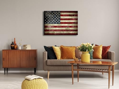 Image of Pyradecor Old Vintage American Flag Canvas Prints Wall Art Pictures Paintings for Living Room Office Home Decorations Modern Abstract Landscape Artwork 28 inchx20 inch