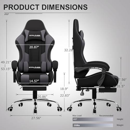Image of GTPLAYER Gaming Chair, Computer Chair with Footrest and Lumbar Support, Height Adjustable Game Chair with 360-Swivel Seat and Headrest and for Office or Gaming (Darkgray, Fabric)