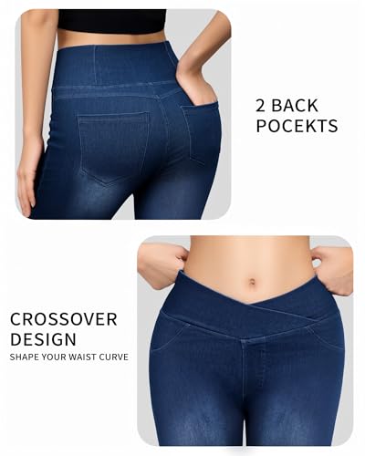 CLOZOZ High Waisted Women Jeans Crossover Jeggings for Women Trendy Leggings with Pocket Denim Pants Casual Pull On Jeans4
