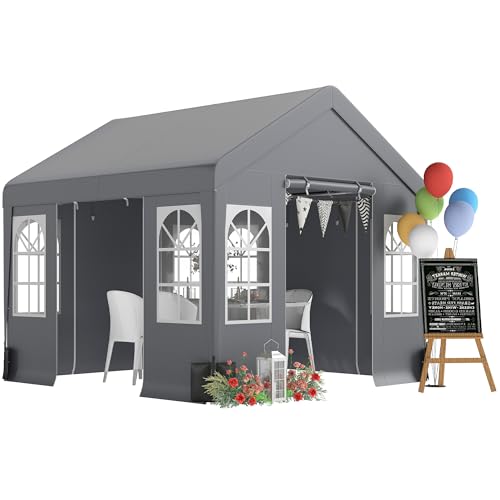 Outsunny 3 x 3 m Heavy Duty Garden Gazebo with Sides and 4 Weight Bags, Marquee Party Tent with Windows, All Weather Canopy for Camping, Festivals and Weddings, Grey