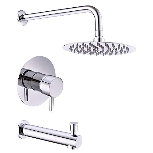 CREA Shower Faucets Sets, Shower Faucet System Rain Shower Head Tub Faucet with Handheld Spray, Shower Valve Trim Kit with 8.0'' Steel Bath Shower Head, Chrome