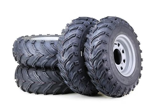 LIBRA 25x8-12 25x10-12 ATV Tire Wheel Assembly Set with 4-156 PCD 4+3 OS Silver Wheels,SET 4