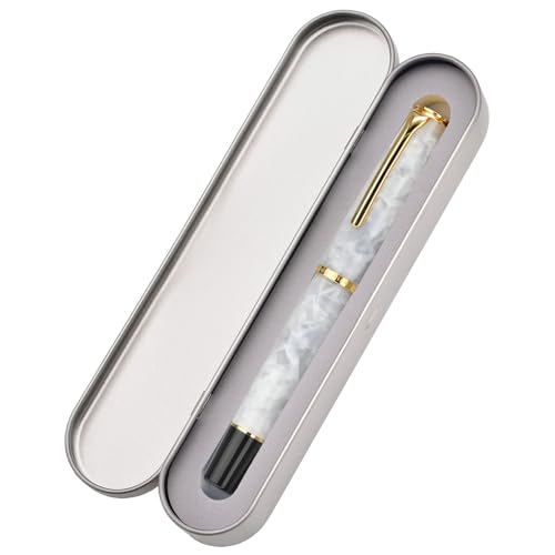 Hongdian Caneta-tinteiro pistão N12 ponta fina macia, acrílico branco mármore e design simplificado