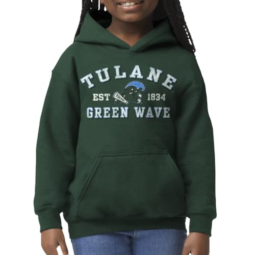 Barnesmith Tulane University Green Wave Youth Unisex Hooded Sweatshirt, Vintage, Green, Small