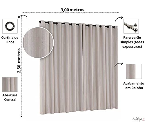 Cortina Sala Quarto Castele Linhão Cru 3,00m x 2,50m - Paulo Cezar Enxovais, Bege