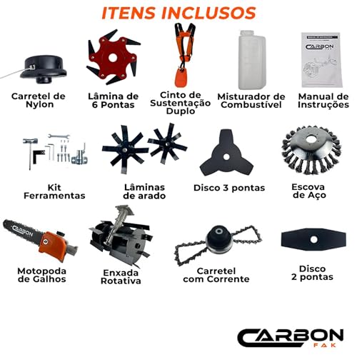 Combo Multifuncional Roçadeira 52cc 2,5HP a Gasolina com Acessórios Carbon Fak