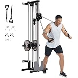 Wall Mount Cable Machine, Dual Pulley Cable Machine for Home Gym, 400 LBS Capacity Cable Crossover Machine with 18 Positons, Space-Saving Design
