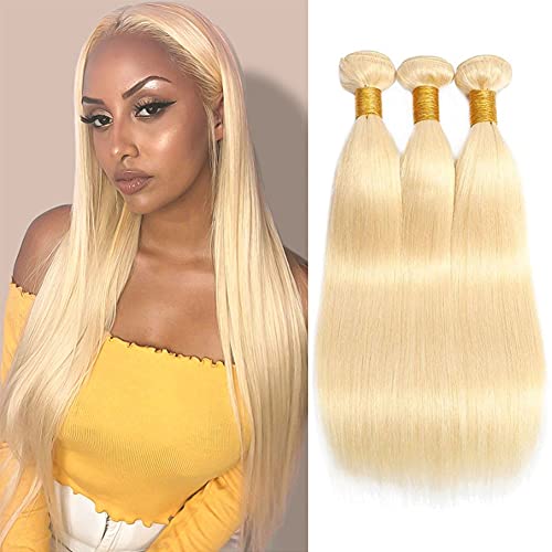 613 Bundles 100% Brazilian Straight Blonde Human Hair Bundles 10A Virgin 613 Blonde Bundles Hair Weave (28 28 28)