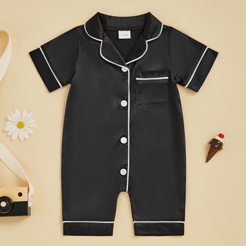 Newborn Baby Boy Girl Silk Pajamas Romper Shorts Sleeve Button Down Satin One Piece Onesie Pjs Infant Sleepwears2