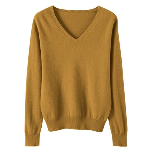 OIOLOYJM Fall Cashmere Sweaters for Women 2025 V Neck Long Sleeve Tops Lightweight Knitted Pullovers Merino Wool Sweater
