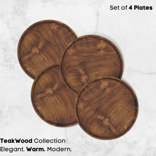 Yuniff 9 Inch Plates, Teak Wood Appetizer And Dinner Plates, Lunch Plate, Teak Collection, Salad Plate, Dining Plates, Set Of 4 (9 Inch Plate) #TOP1