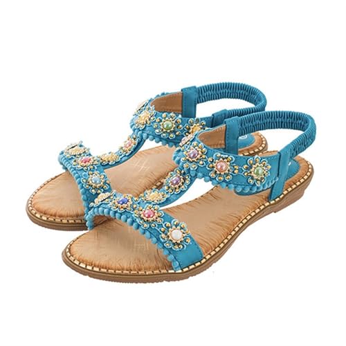 High heeled sandals Women's round toe colored diamond flat beach shoes large size sandals